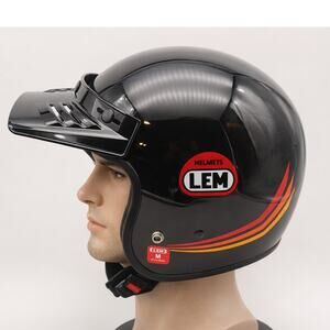 NEW LEM Retro  Jet Sport Open Face Motorcycle Helmet Gloss Black Size Medium